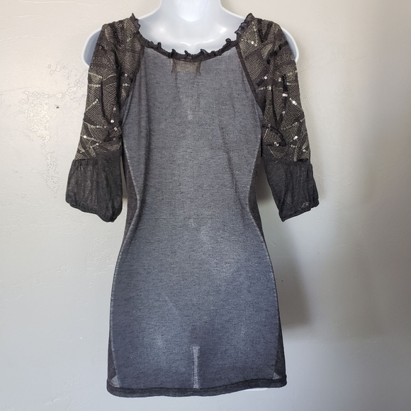 Bohme Small Charcoal Grey Cold Shoulder Blouse V-neck Sequin Embellishments Top - Picture 6 of 10